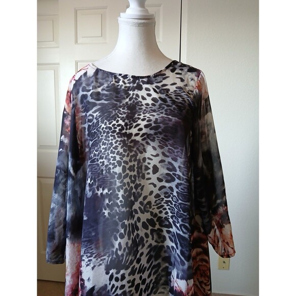 TOV Los Angeles Womens Blouse Tunic Size 40 Multicolor Animal Print Asymmetrical - Picture 9 of 16